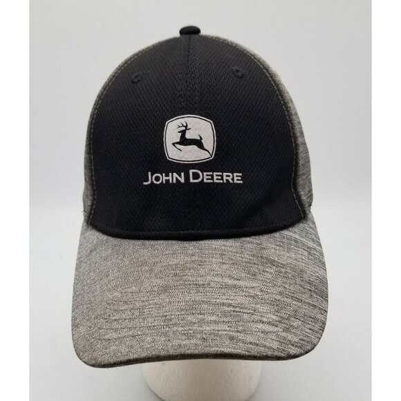 John Deere Official Licensed Brand Black Gray Colorblock Stretch Fitted Hat OSFA - Picture 2 of 9
